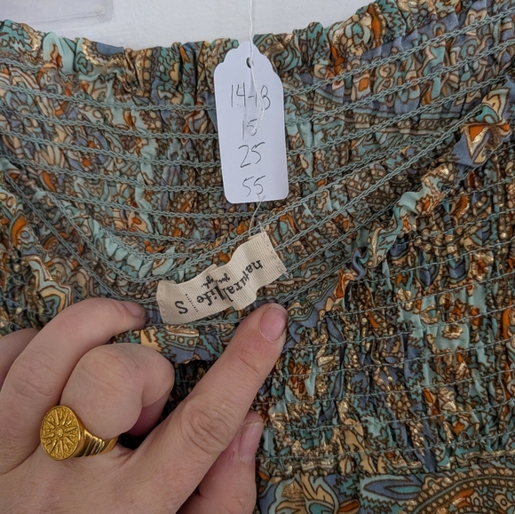 Natural Life Wanderlust Paisley Palazzo Pants Smocked Waist Boho Wide Leg Blue - Picture 6 of 6